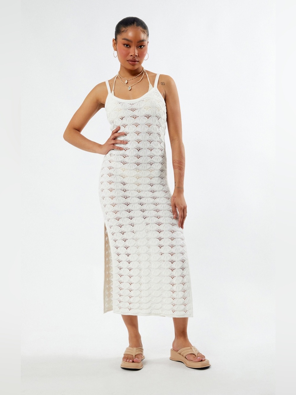 NWT rhythm marketta open knit crochet midi dress size medium boho coastal
